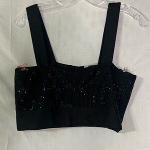 Black Sequin Crop Top with one back closure for open look